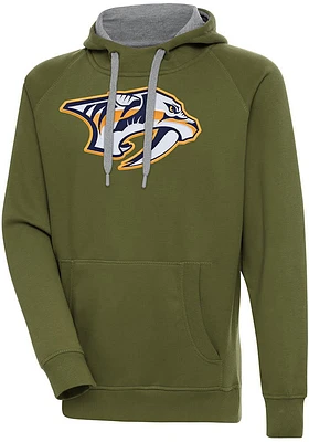 Antigua Nashville Predators Mens Olive Full Front Victory Long Sleeve Hoodie