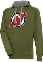 Antigua New Jersey Devils Mens Olive Full Front Victory Long Sleeve Hoodie