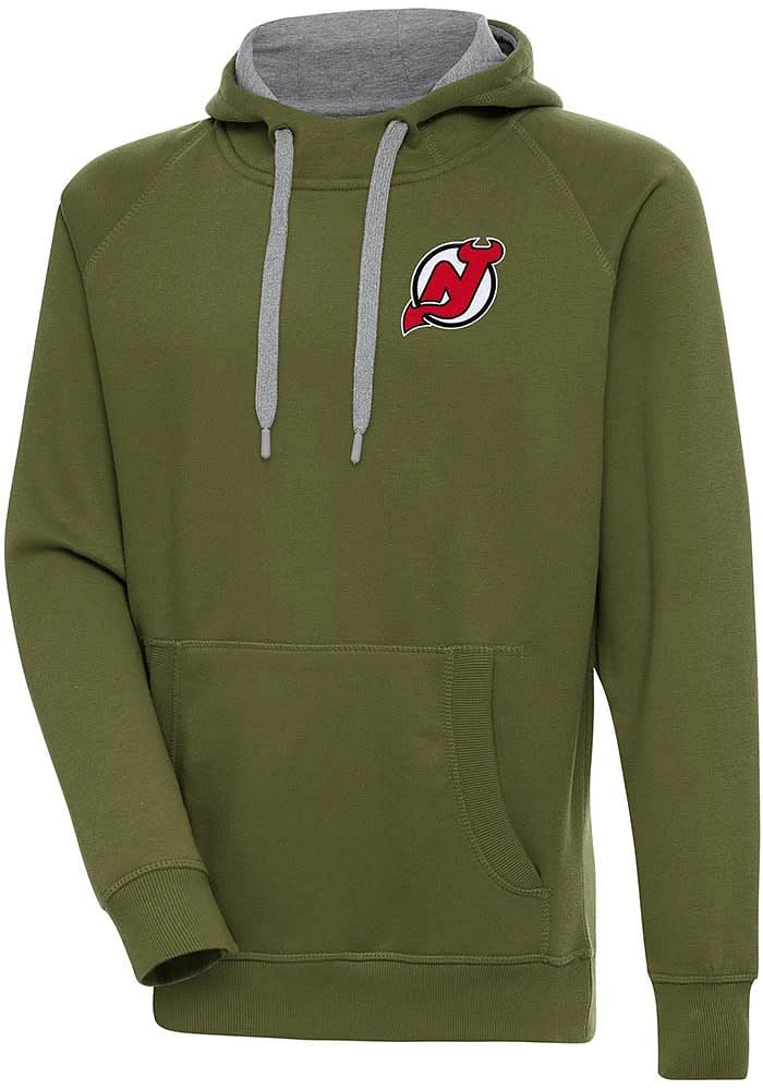 Antigua New Jersey Devils Mens Olive Victory Long Sleeve Hoodie