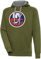 Antigua New York Islanders Mens Olive Full Front Victory Long Sleeve Hoodie