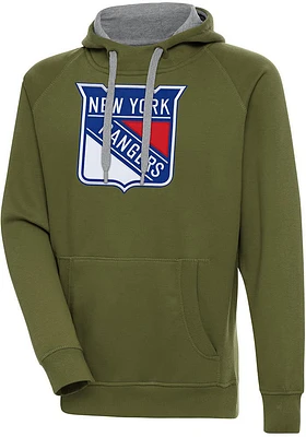 Antigua New York Rangers Mens Olive Full Front Victory Long Sleeve Hoodie