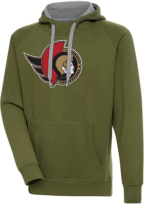 Antigua Ottawa Senators Mens Olive Full Front Victory Long Sleeve Hoodie