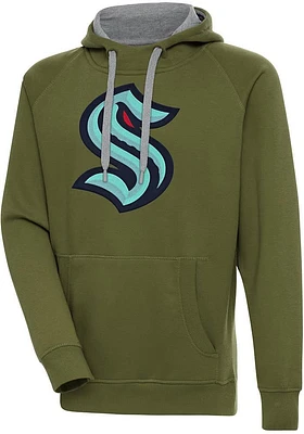 Antigua Seattle Kraken Mens Olive Full Front Victory Long Sleeve Hoodie