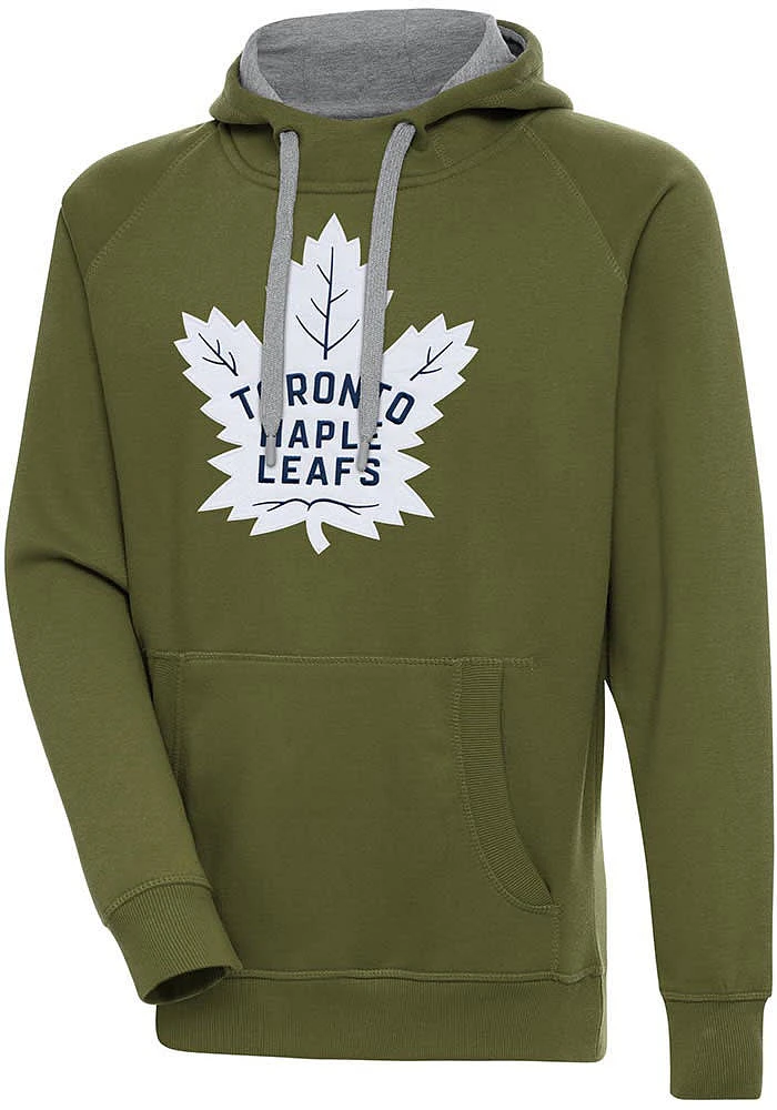 Antigua Toronto Maple Leafs Mens Olive Full Front Victory Long Sleeve Hoodie
