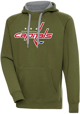 Antigua Washington Capitals Mens Olive Full Front Victory Long Sleeve Hoodie