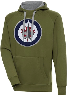 Antigua Winnipeg Jets Mens Olive Full Front Victory Long Sleeve Hoodie