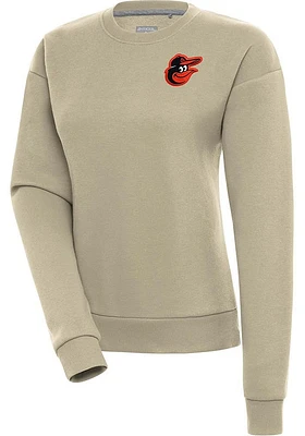 Antigua Baltimore Orioles Womens Khaki Victory Crew Sweatshirt