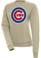 Antigua Chicago Cubs Womens Khaki Full Front Victory Crew Sweatshirt