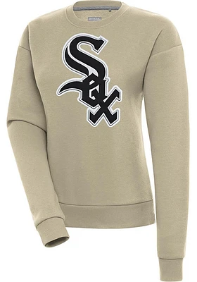 Antigua Chicago White Sox Womens Khaki Full Front Victory Crew Sweatshirt