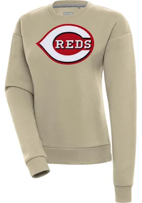 Antigua Cincinnati Reds Womens Khaki Full Front Victory Crew Sweatshirt