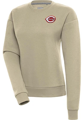 Antigua Cincinnati Reds Womens Khaki Victory Crew Sweatshirt