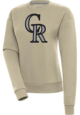 Antigua Colorado Rockies Womens Khaki Full Front Victory Crew Sweatshirt