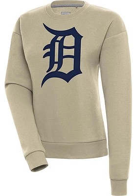 Antigua Detroit Tigers Womens Khaki Full Front Victory Crew Sweatshirt