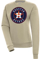 Antigua Houston Astros Womens Khaki Full Front Victory Crew Sweatshirt