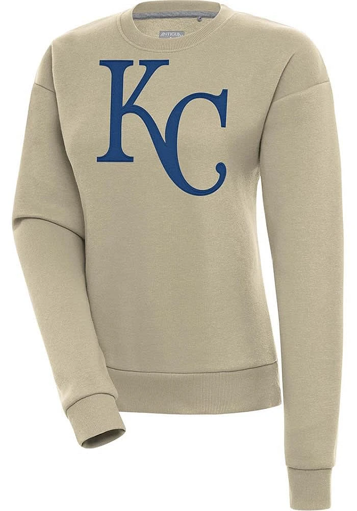 Antigua Kansas City Royals Womens Khaki Full Front Victory Crew Sweatshirt