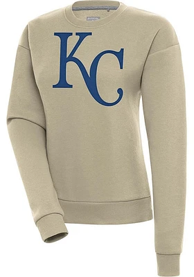 Antigua Kansas City Royals Womens Khaki Full Front Victory Crew Sweatshirt