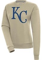 Antigua Kansas City Royals Womens Khaki Full Front Victory Crew Sweatshirt