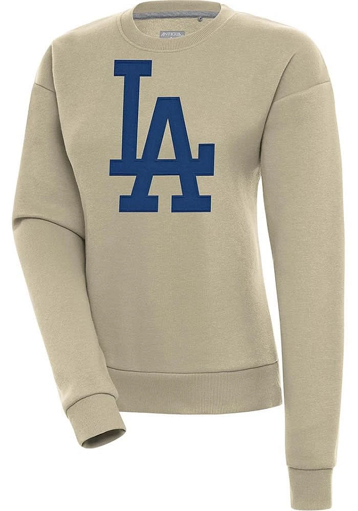 Antigua Los Angeles Dodgers Womens Khaki Full Front Victory Crew Sweatshirt