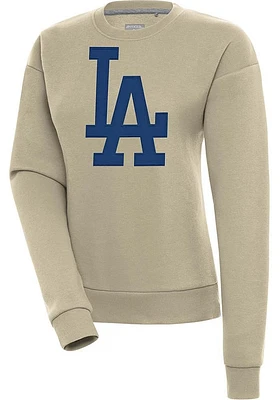 Antigua Los Angeles Dodgers Womens Khaki Full Front Victory Crew Sweatshirt