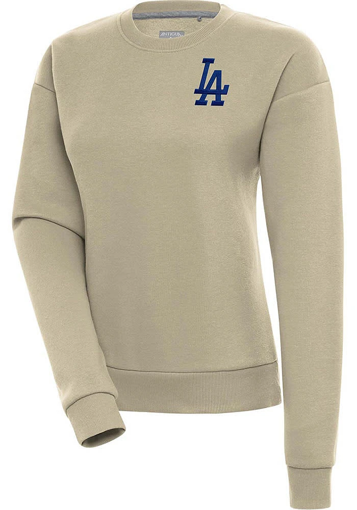 Antigua Los Angeles Dodgers Womens Khaki Victory Crew Sweatshirt