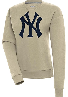 Antigua New York Yankees Womens Khaki Full Front Victory Crew Sweatshirt