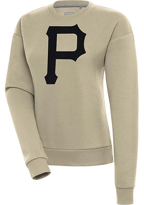 Antigua Pittsburgh Pirates Womens Khaki Full Front Victory Crew Sweatshirt