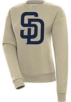 Antigua San Diego Padres Womens Khaki Full Front Victory Crew Sweatshirt