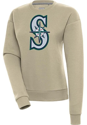 Antigua Seattle Mariners Womens Khaki Full Front Victory Crew Sweatshirt