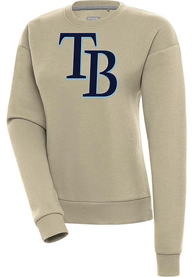 Antigua Tampa Bay Rays Womens Khaki Full Front Victory Crew Sweatshirt