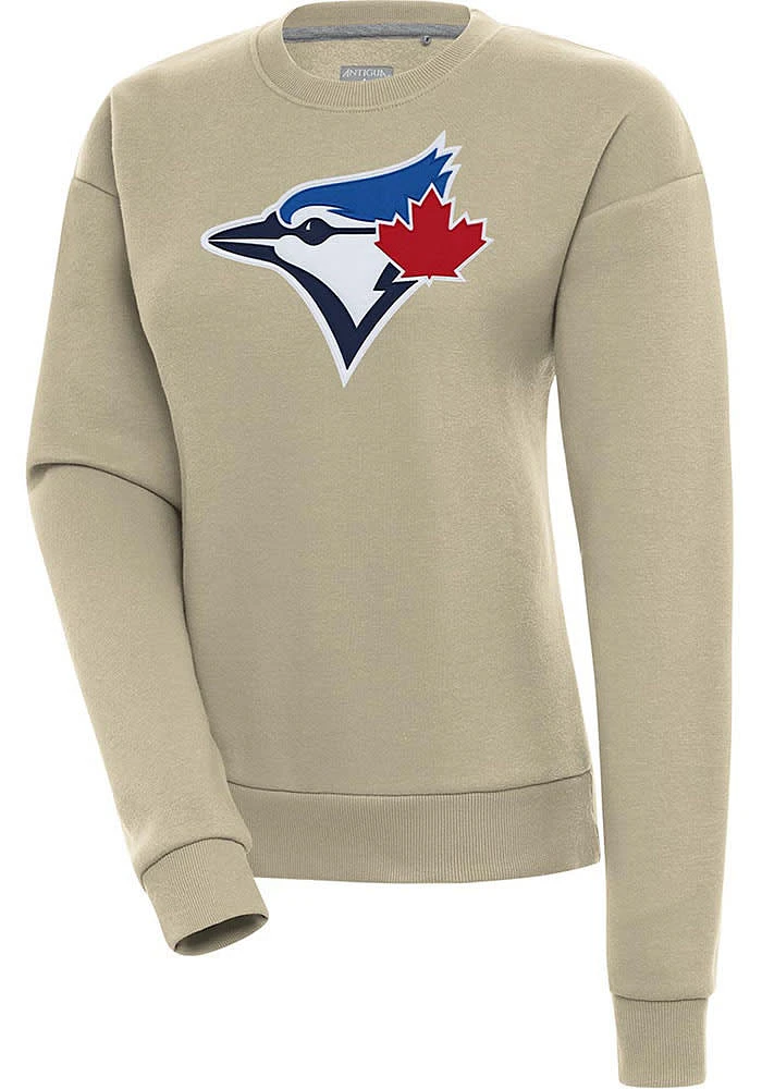 Antigua Toronto Blue Jays Womens Khaki Full Front Victory Crew Sweatshirt
