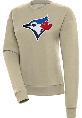 Antigua Toronto Blue Jays Womens Khaki Full Front Victory Crew Sweatshirt