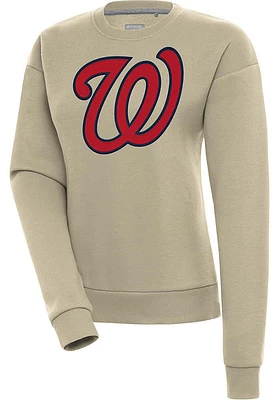 Antigua Washington Nationals Womens Khaki Full Front Victory Crew Sweatshirt