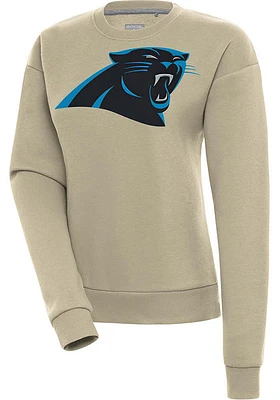 Antigua Carolina Panthers Womens Khaki Full Front Victory Crew Sweatshirt