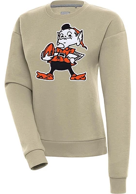 Antigua Cleveland Browns Womens Khaki Full Front Classic Victory Crew Sweatshirt