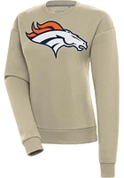 Antigua Denver Broncos Womens Khaki Full Front Victory Crew Sweatshirt