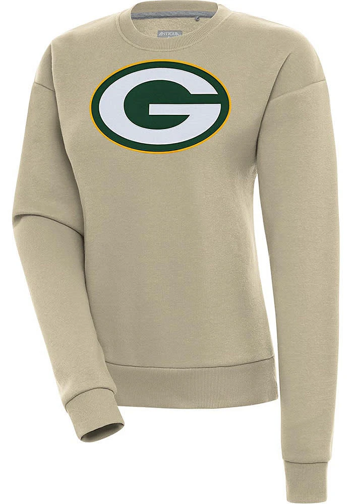 Antigua Green Bay Packers Womens Khaki Full Front Victory Crew Sweatshirt