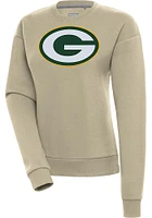 Antigua Green Bay Packers Womens Khaki Full Front Victory Crew Sweatshirt