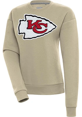 Antigua Kansas City Chiefs Womens Khaki Full Front Victory Crew Sweatshirt