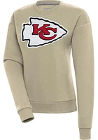 Antigua Kansas City Chiefs Womens Khaki Full Front Victory Crew Sweatshirt