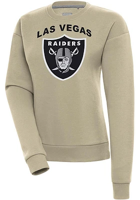 Antigua Las Vegas Raiders Womens Khaki Full Front Text Victory Crew Sweatshirt