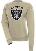 Antigua Las Vegas Raiders Womens Khaki Full Front Text Victory Crew Sweatshirt