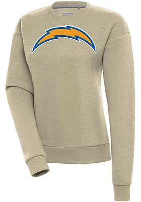 Antigua Los Angeles Chargers Womens Khaki Full Front Victory Crew Sweatshirt