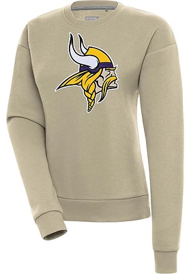 Antigua Minnesota Vikings Womens Khaki Full Front Victory Crew Sweatshirt