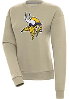 Antigua Minnesota Vikings Womens Khaki Full Front Victory Crew Sweatshirt