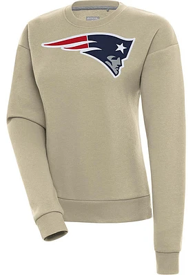 Antigua New England Patriots Womens Khaki Full Front Victory Crew Sweatshirt