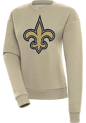 Antigua New Orleans Saints Womens Khaki Full Front Victory Crew Sweatshirt