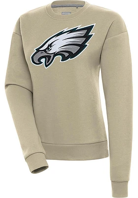 Antigua Philadelphia Eagles Womens Khaki Full Front Victory Crew Sweatshirt