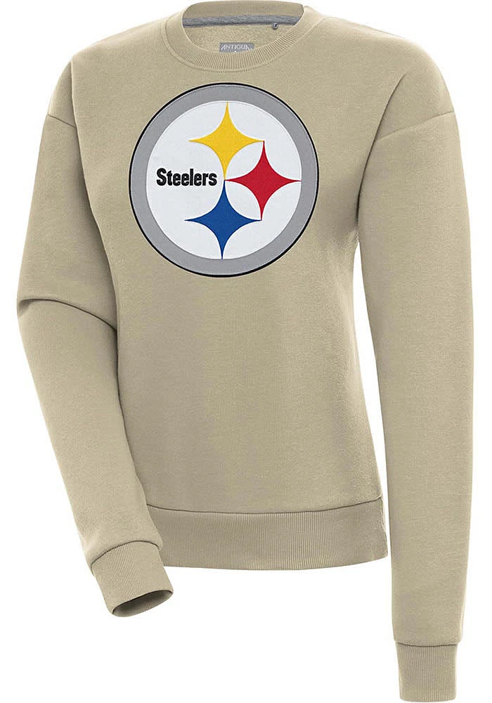 Antigua Pittsburgh Steelers Womens Khaki Full Front Victory Crew Sweatshirt