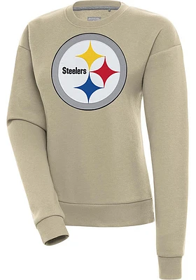 Antigua Pittsburgh Steelers Womens Khaki Full Front Victory Crew Sweatshirt