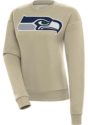 Antigua Seattle Seahawks Womens Khaki Full Front Victory Crew Sweatshirt